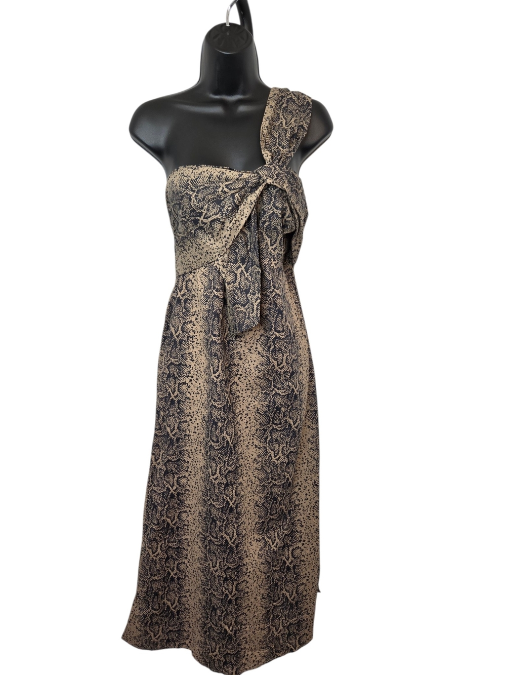 ASOS /Snake Print One-Shouldered Midi Dress w/Statement Bow Size US 14 New w/Tag